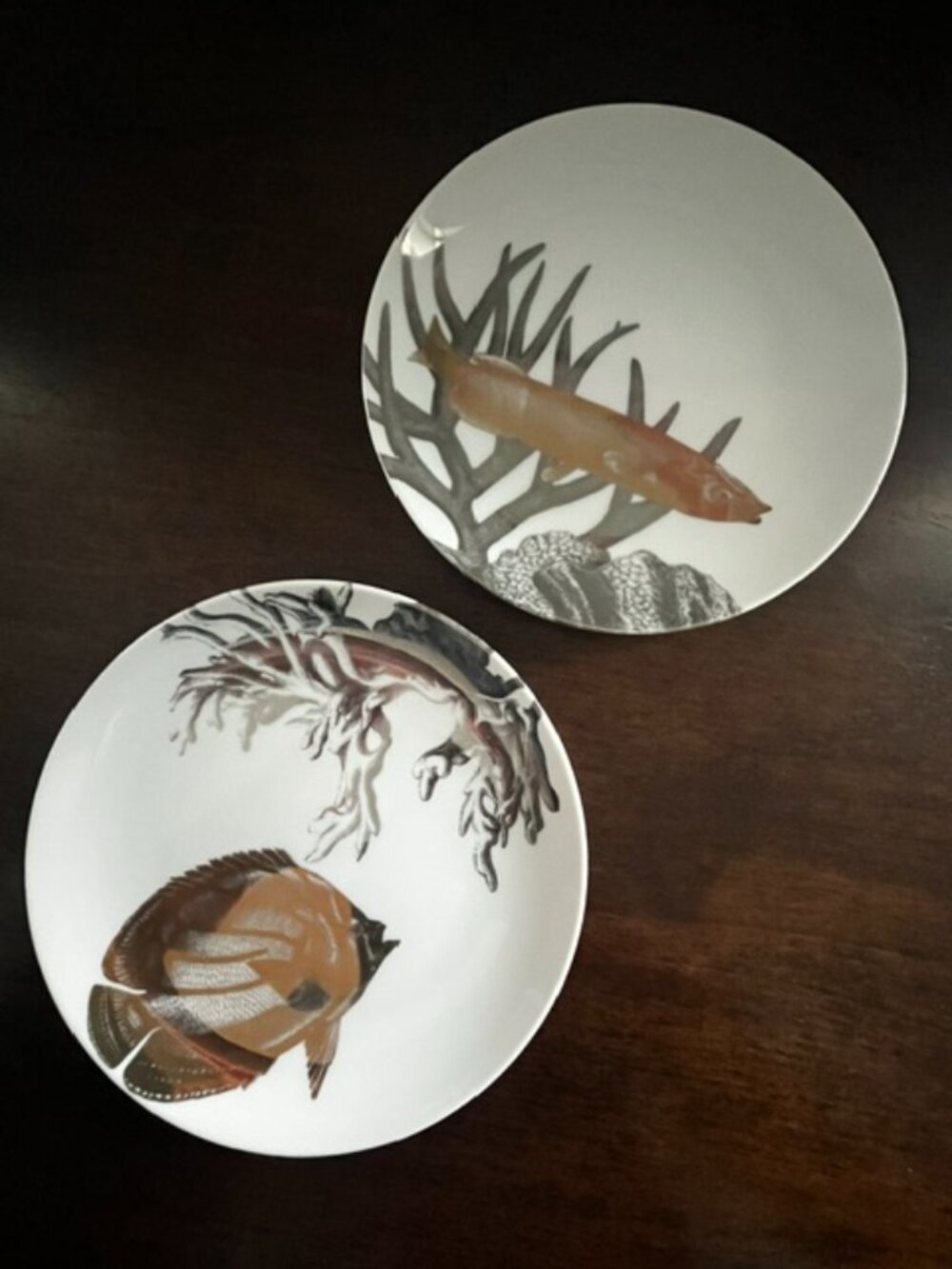 Caskata Canape Appetizer Plate Metallic Fish Design - Set of 2